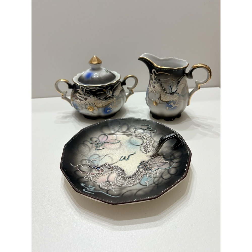 Vintage Dragonware Sugar Creamer Gold Rim  With Saucer Plate‎ Made In Japan
